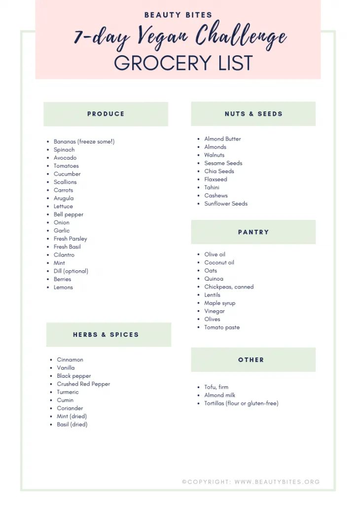 Meal plan & challenge for 7 days, vegan