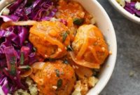 Creamy Red Coconut Curry Meatballs on a Bed of Cauliflower Rice
