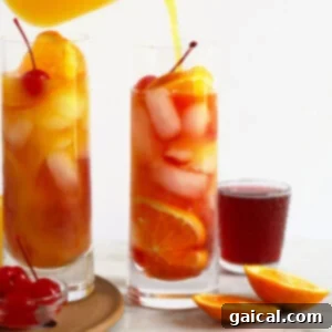 Two glasses of Sex on the Beach drink being poured into glasses.