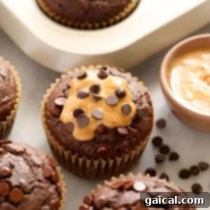 Guilt-Free Chocolate Peanut Butter Muffins 2 Delicious chocolate peanut butter muffins ready to be served