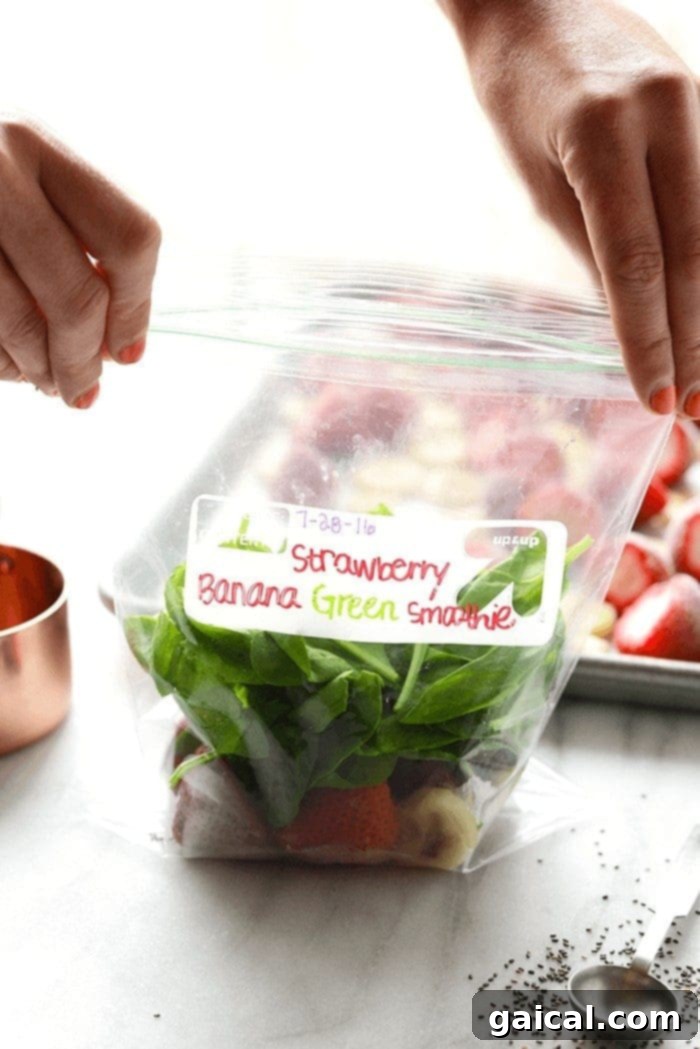 We love green smoothie recipes because you can drink your breakfast smoothie and get a serving of greens all in the same sitting. Don't be intimidated by the color, I promise there are many green smoothie recipes out there that hide the bitter taste of power greens but give you all of the benefits at the same time! Pre-prepped green smoothie ingredients in a bag.