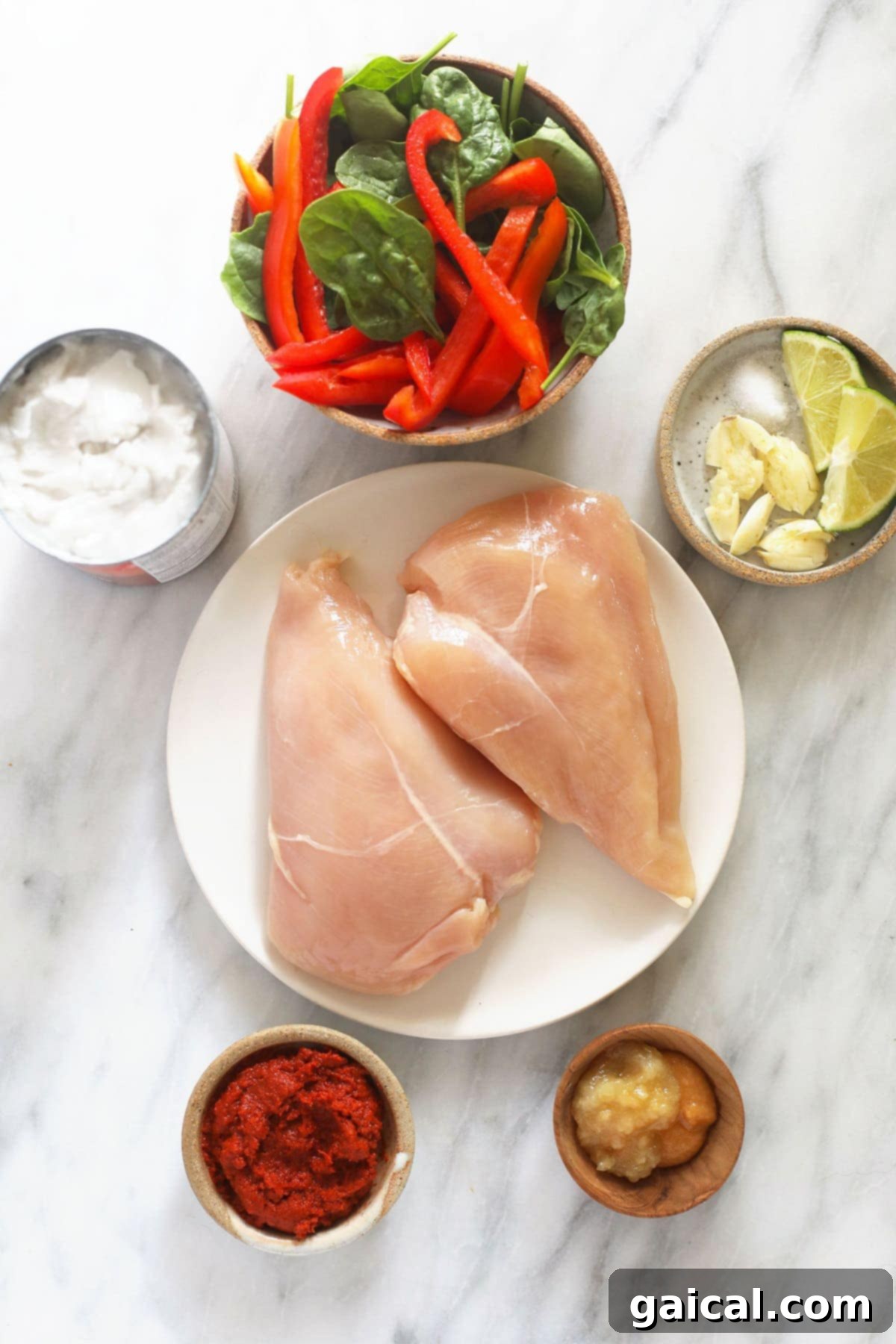 Key Ingredients for Thai Coconut Curry Chicken chicken breast and other coconut curry ingredients