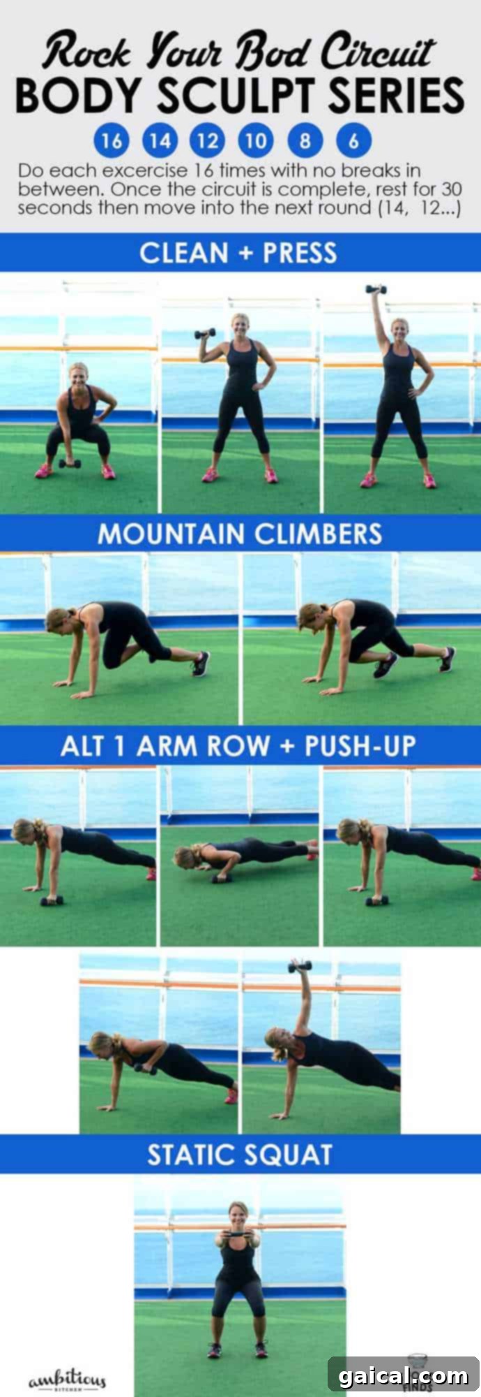 Own Your Physique 5 Grab some dumbbells and set aside 30 minutes to rock your bod with this body sculpt circuit workout! It's interval based, so get ready to sweat!