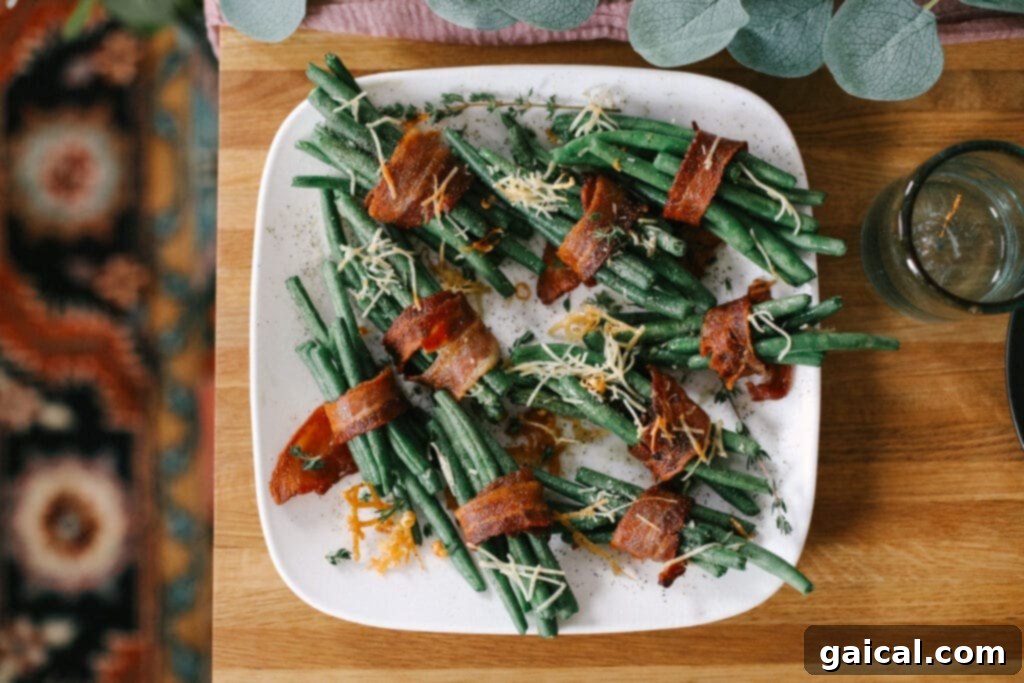 Bacon-wrapped green beans on a plate