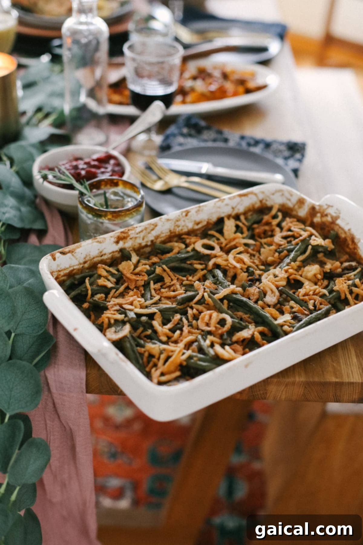 Thanksgiving table with a cheesecloth runner