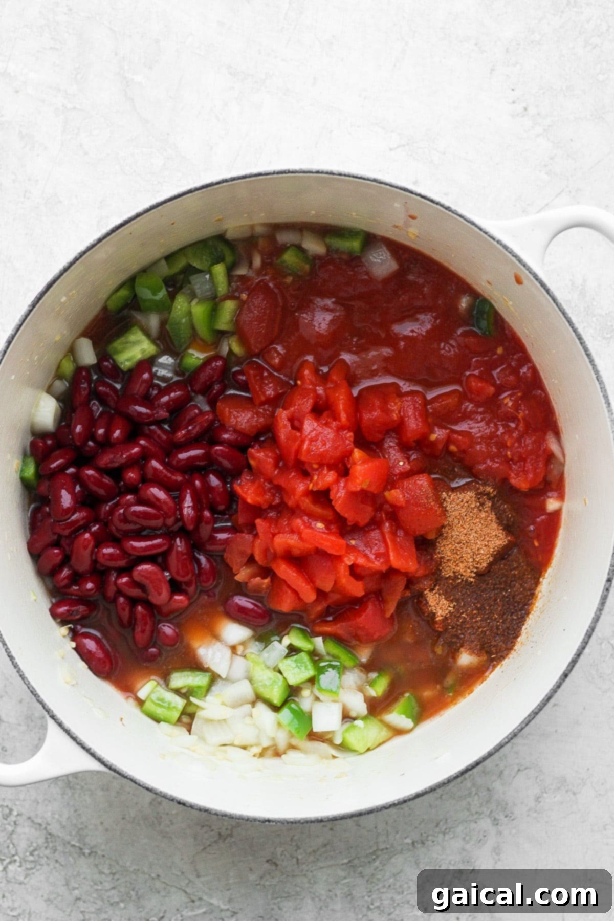 All the red beans and rice ingredients combined in a stock pot, ready for final simmering