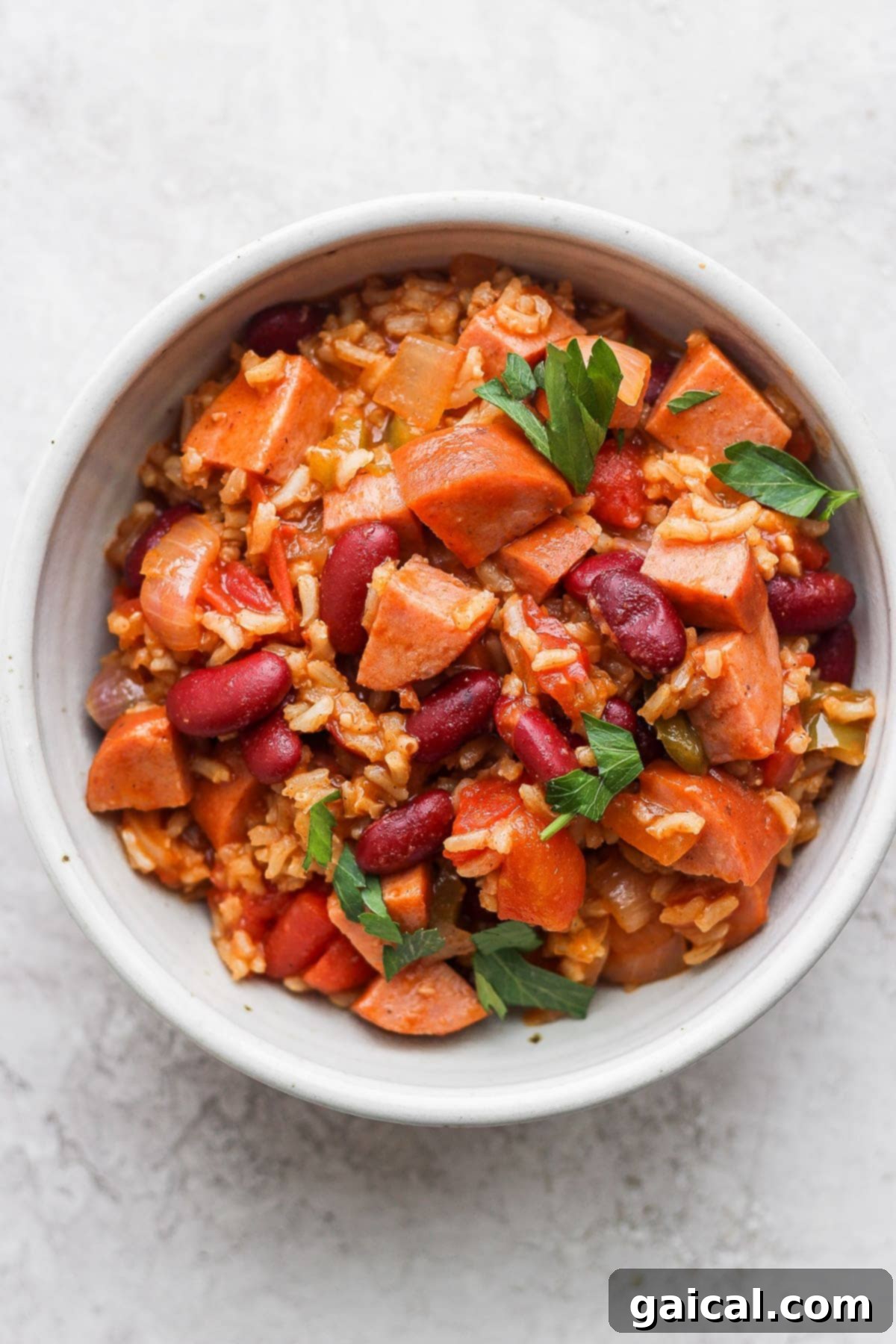 A bowl of delicious and easy red beans and rice, ready to be served