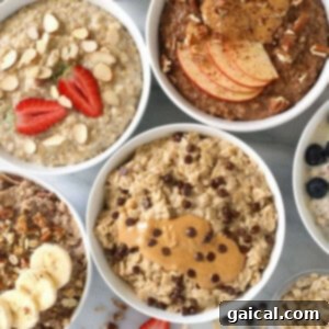 Sunrise Muffins 8 A variety of colorful oatmeal bowls with different toppings, suggesting healthy breakfast options.