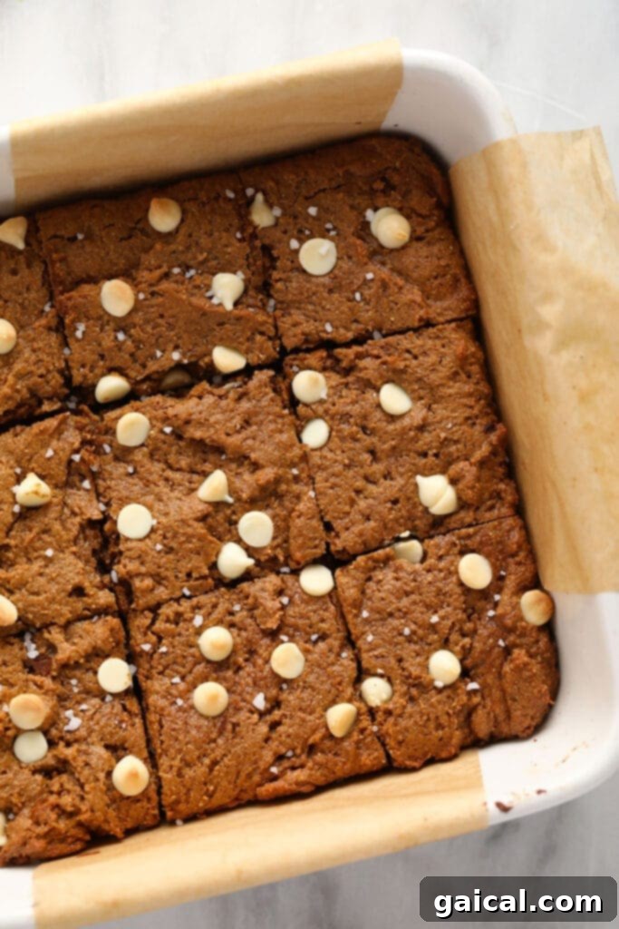 Spiced Gingerbread Bars 5 Baked gingerbread cookie bars cooling in a baking dish, perfectly cut into squares.