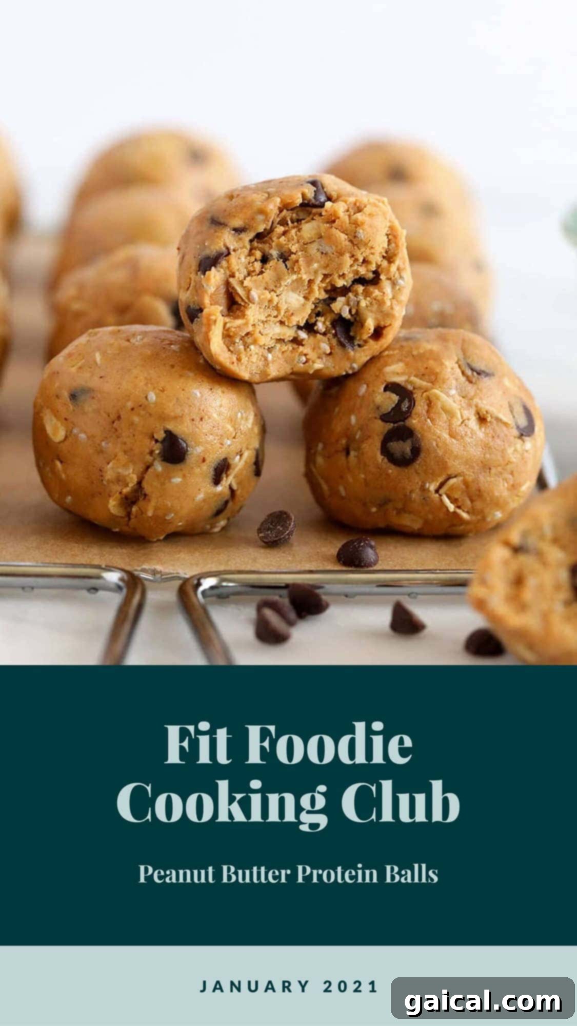 January's Fit Foodie Cook-Along 2 Close-up of freshly made Peanut Butter Protein Balls, a healthy, no-bake snack perfect for post-workout or a mid-day energy boost.
