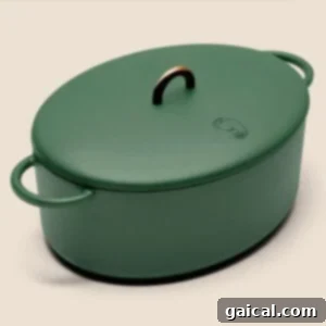 A high-quality Great Jones Dutch oven in a stylish kitchen setting, highlighting its elegant design.