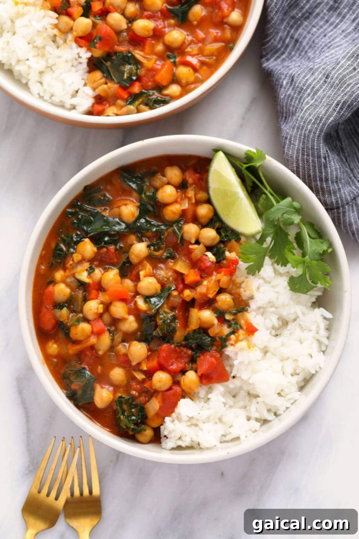Easy One-Pot Chickpea Curry with Rice A vibrant bowl of homemade chickpea curry with a side of fluffy white rice, ready to be enjoyed.