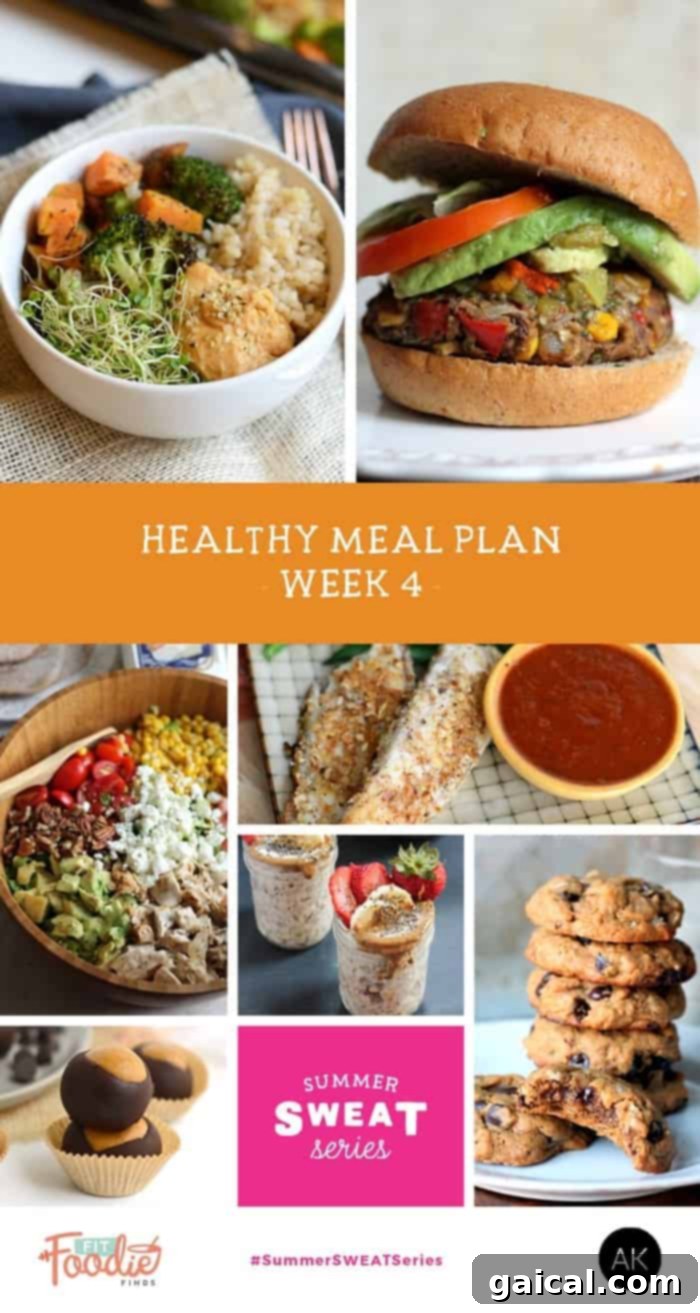 It's week 4 of the Summer SWEAT Series. Download the meal plan and grocery list and don't forget to checkout Ambitious Kitchen for the workout plan! 