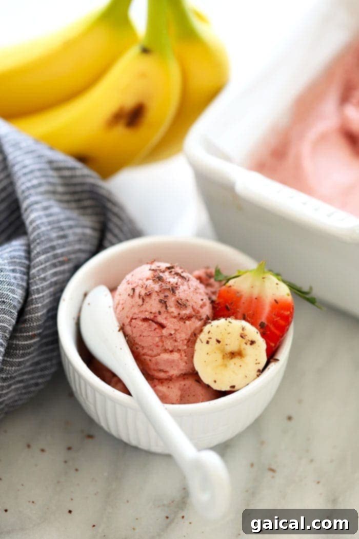 Strawberry nice cream with a protein boost.
