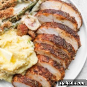 turkey tenderloin on plate sliced.