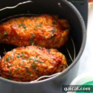 Air Fryer Chicken Parmesan with melted cheese.