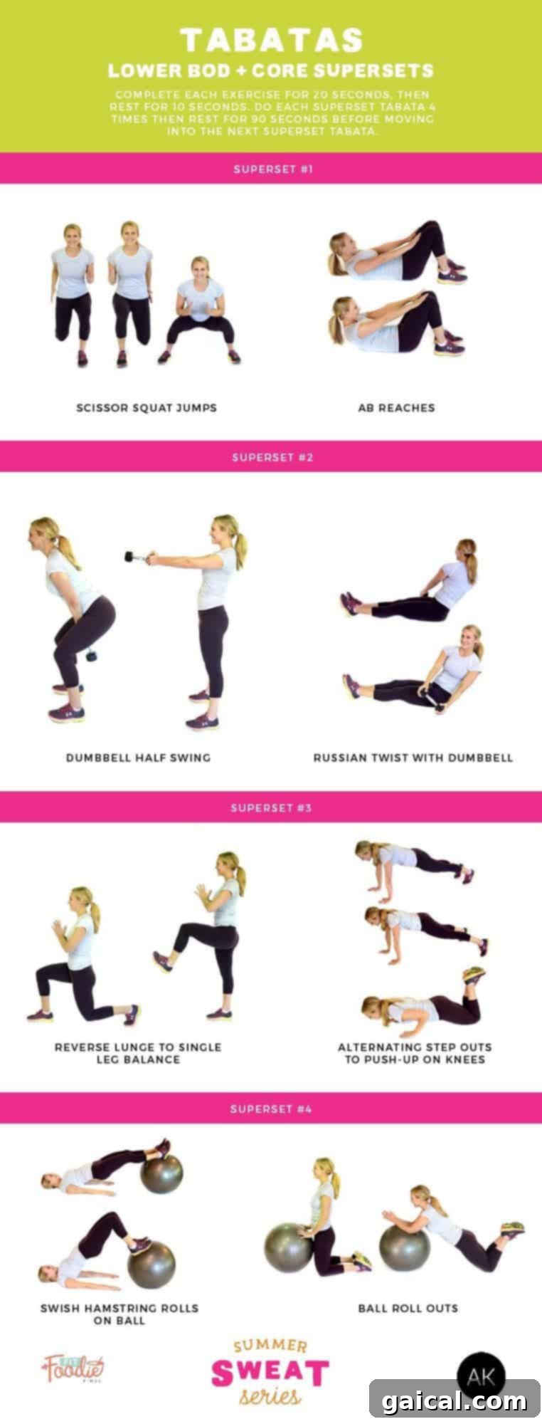 Want a quick yet effective workout? Do tabatas! This workout mixes lower body and core superset exercises and will get your heart pounding!