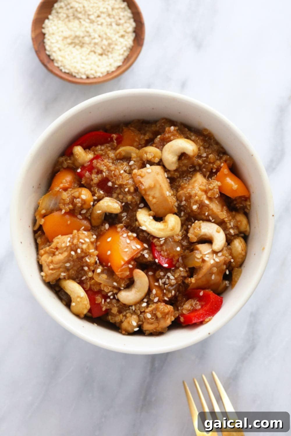 cashew chicken in bowl