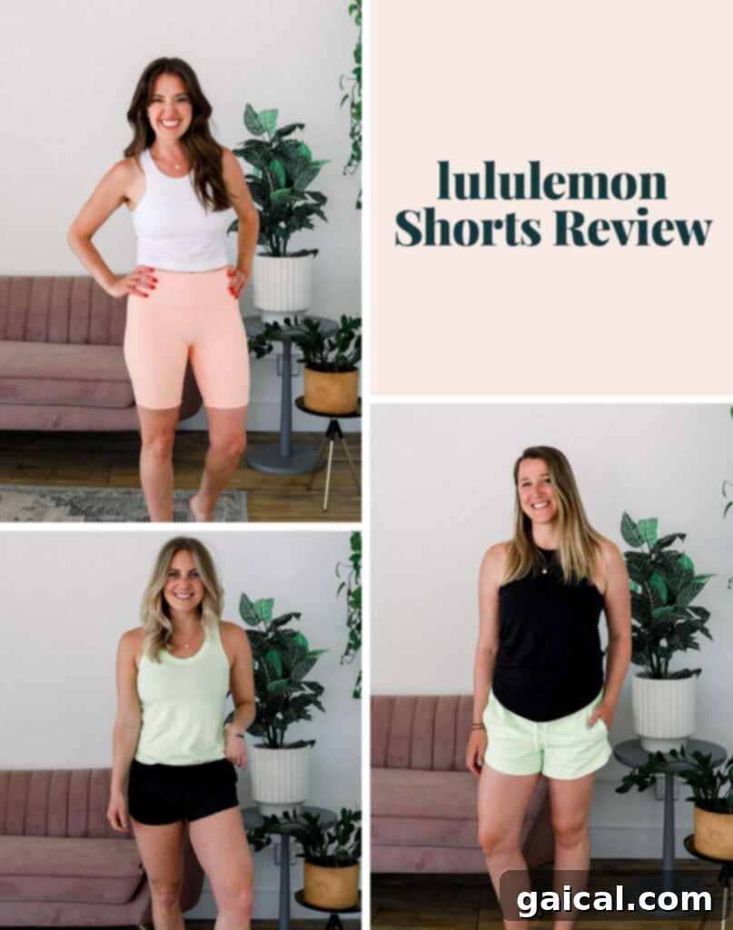 A vibrant collection of Lululemon shorts, showcasing various styles and colors for active and casual wear.