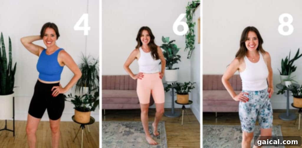 Linley showcasing three different inseam lengths of Lululemon Align Shorts, highlighting their versatility and fit options.