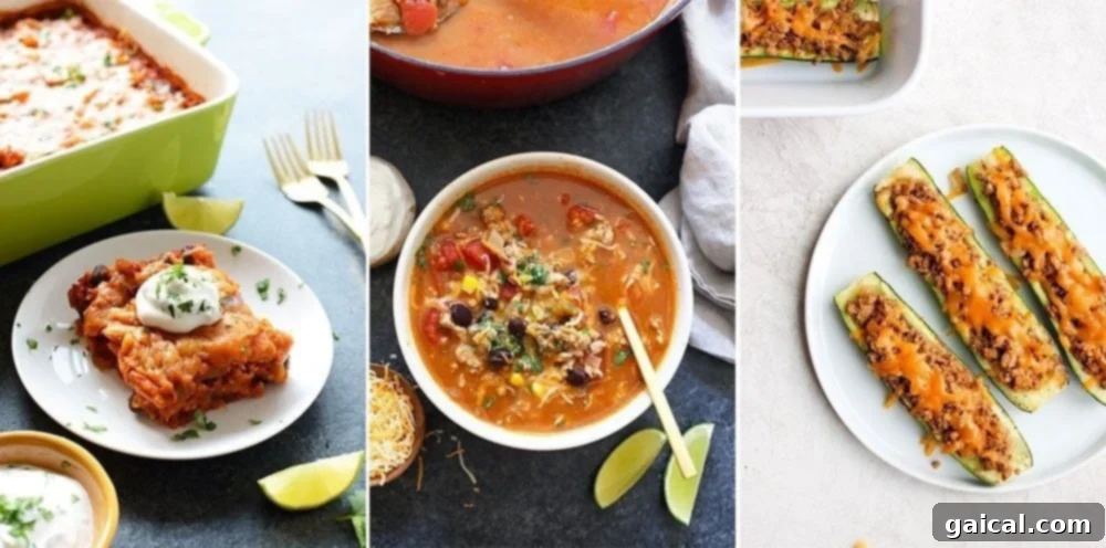 Tacos are a favorite for kids and adults! We have developed dinner recipes that are similar to tacos but with a fun and healthy spin. Start dinner in a slow cooker with one of our slow cooker recipes so dinner is ready when you get home from work! A selection of healthy taco recipes including walking tacos, enchilada casserole, and taco zucchini boats.
