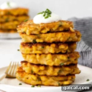 Homemade Corn Fritters ready to be served, a perfect breakfast or side dish.