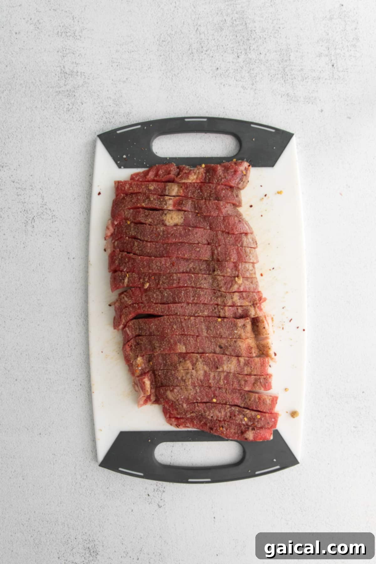 Sizzling Pepper Steak 6 Pepper steak sliced into thin strips.