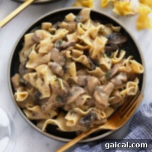A hearty plate of mushroom stroganoff, a vegetarian alternative to the classic beef dish.