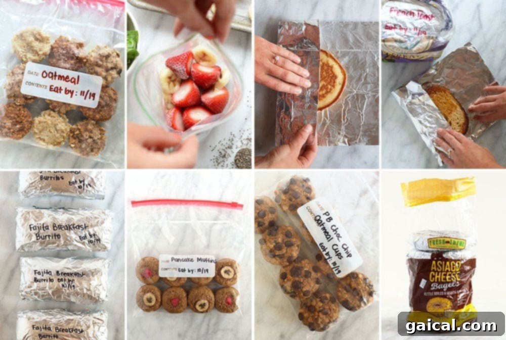 Nourishing Banana Pancakes 10 A collage of 8 different make-ahead breakfast recipes, perfect for freezer meal prep.