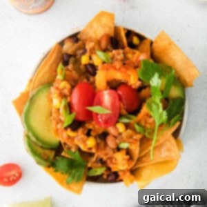 A close-up image of the completed cauliflower taco skillet.