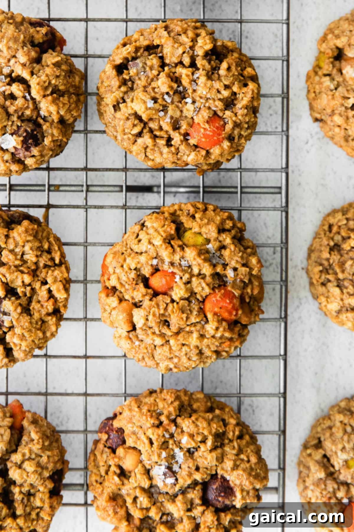 A batch of fall cookies doesn't get much better than Pumpkin Monster Cookies! Pumpkin Monster Cookies cooling on a wire rack