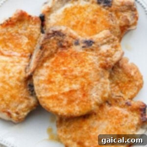 Succulent Baked Pork Chops 5 A beautifully plated pork chop, expertly cooked and ready to be served, showcasing its golden crust and juicy interior.