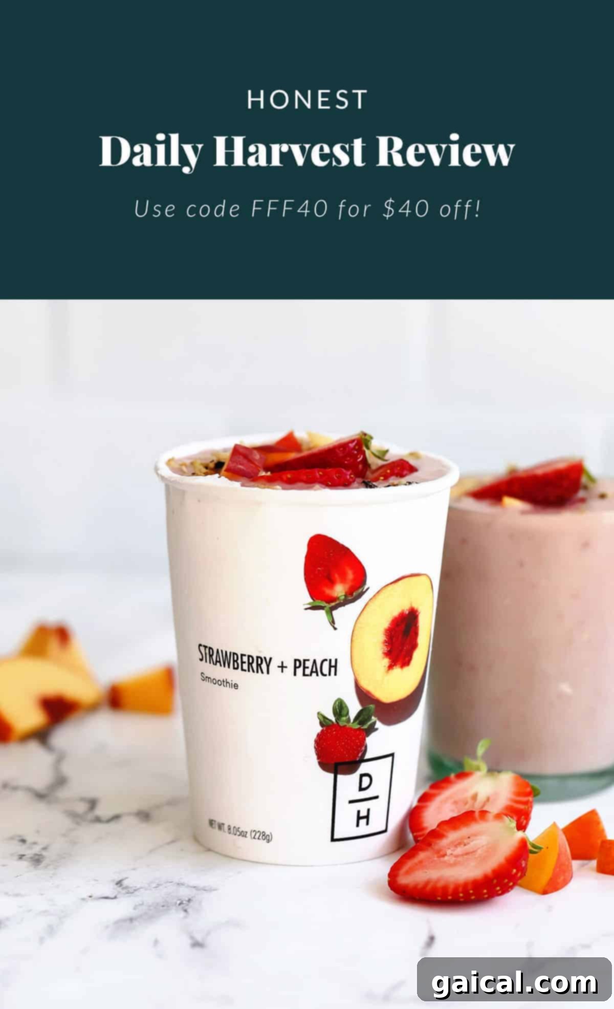 We've been longtime fans of Daily Harvest and their smoothies, so we're thrilled to share our full and honest reviews of ALL of the food in their collections. daily harvest smoothie in a cup topped with fresh berries