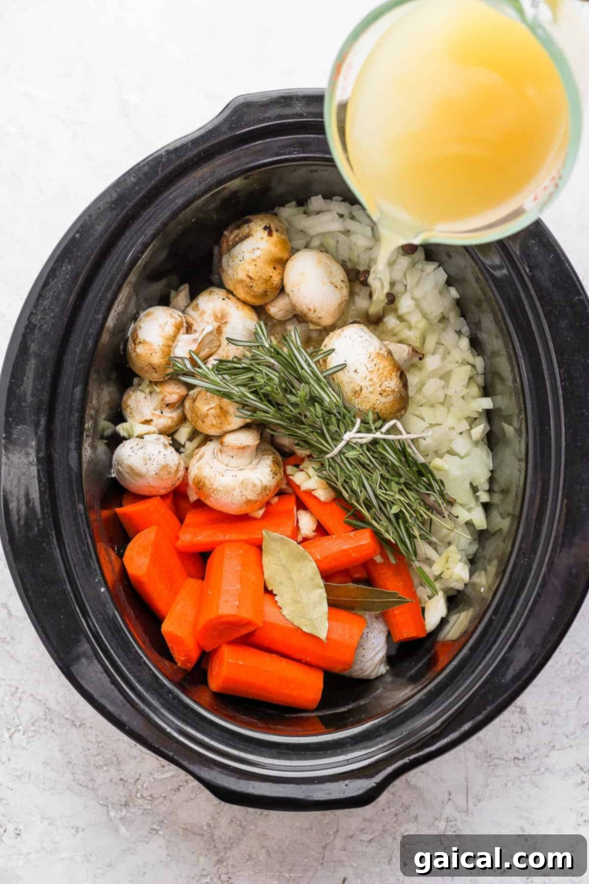 Soul-Warming Slow Cooker Chicken and Dumplings 3 Fresh ingredients like chicken, onions, carrots, and herbs ready to be added to a slow cooker.