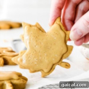 close-up of maple cookies, frosted and stacked