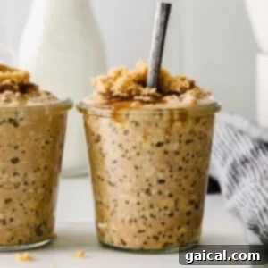 Finished brown sugar shaken espresso overnight oats in a jar.
