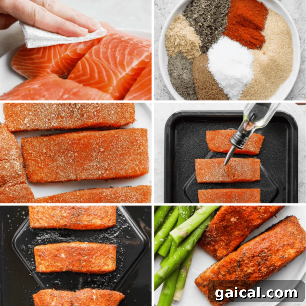 Seasoned salmon fillets ready for the air fryer, promising a delicious and healthy meal.