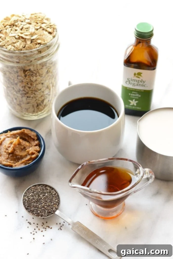 Java Overnight Oats 4 Espresso Overnight Oats with Salted Date Caramel - Soak your oats in brewed coffee overnight and top them with salted date caramel for a yummy treat in the morning.