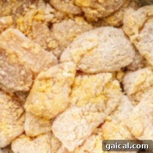 Sweet and Sticky Air Fryer Honey Sesame Chicken 3 chicken in cornstarch