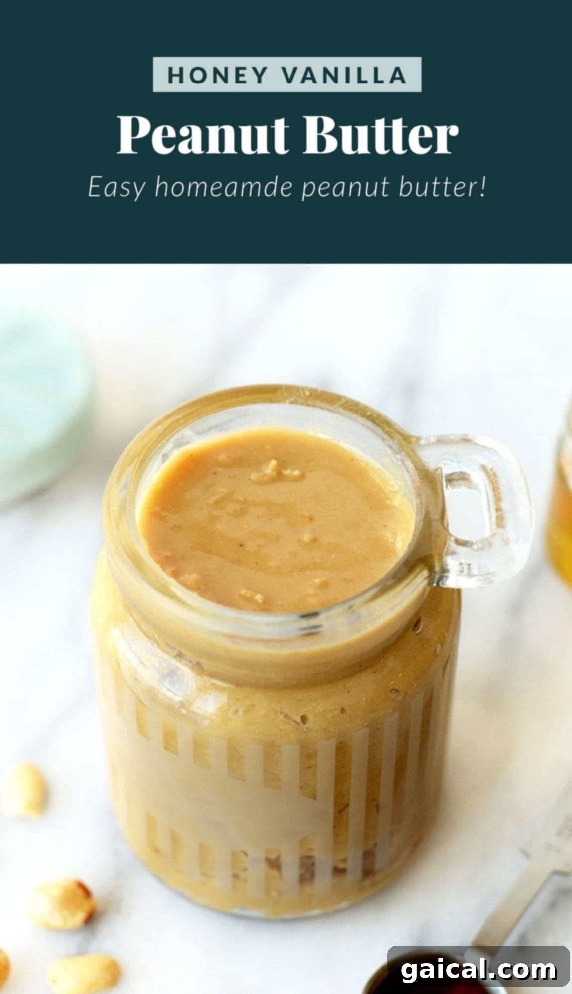 Smooth honey vanilla peanut butter, highlighting its creamy texture and inviting color.