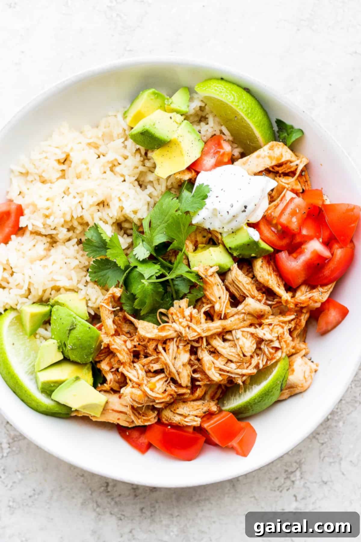 Authentic Chicken Tinga: Shredded chicken in smoky adobo sauce Chicken Tinga in a bowl.