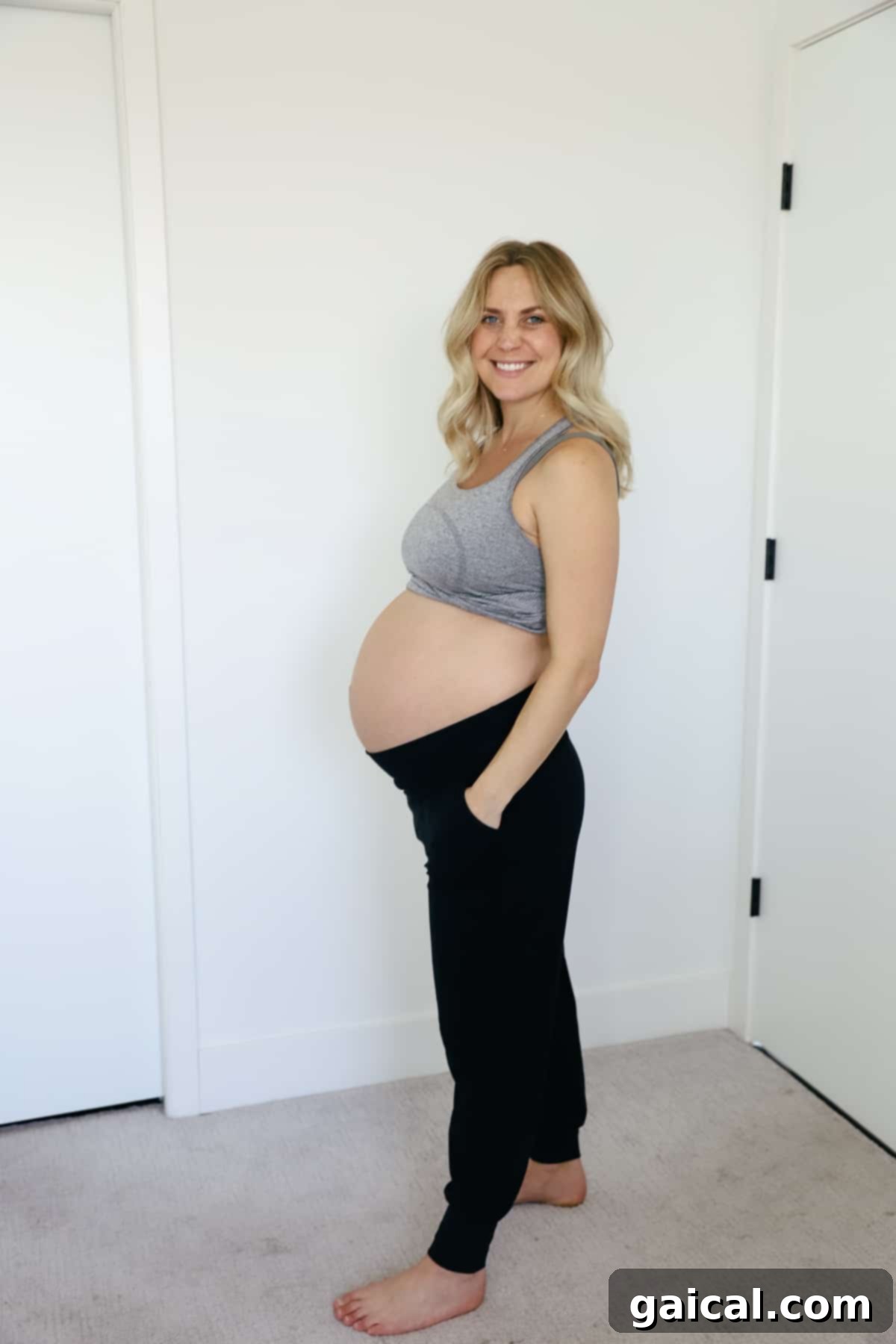 Lululemon Maternity and Postpartum Must-Haves 6 Woman wearing Lululemon Align Super High-Rise Ribbed Waist Joggers, ideal for comfortable maternity wear.
