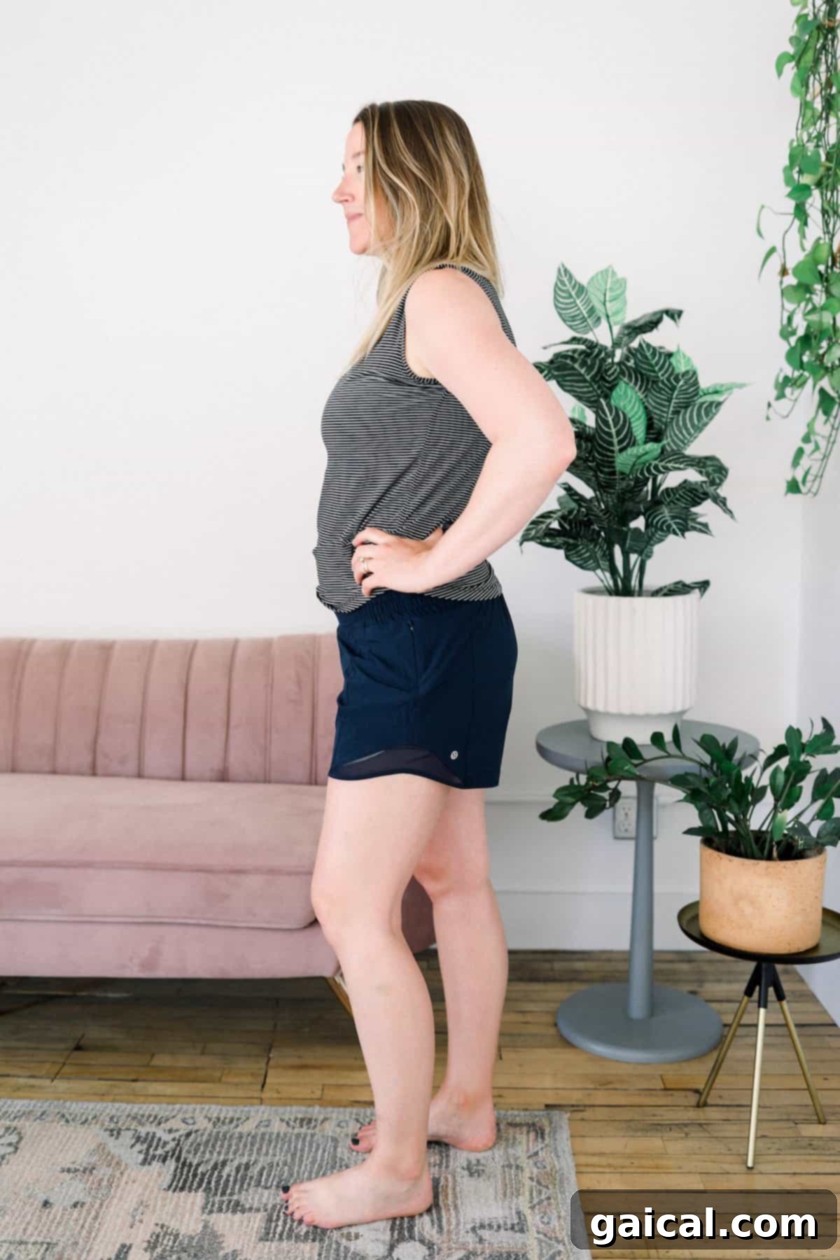 Lululemon Hotty Hot Shorts for Pregnancy Woman wearing Lululemon Hotty Hot Shorts, a lightweight and comfortable option for maternity in warm weather.