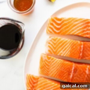 Raw salmon fillets on a platter, patted dry.