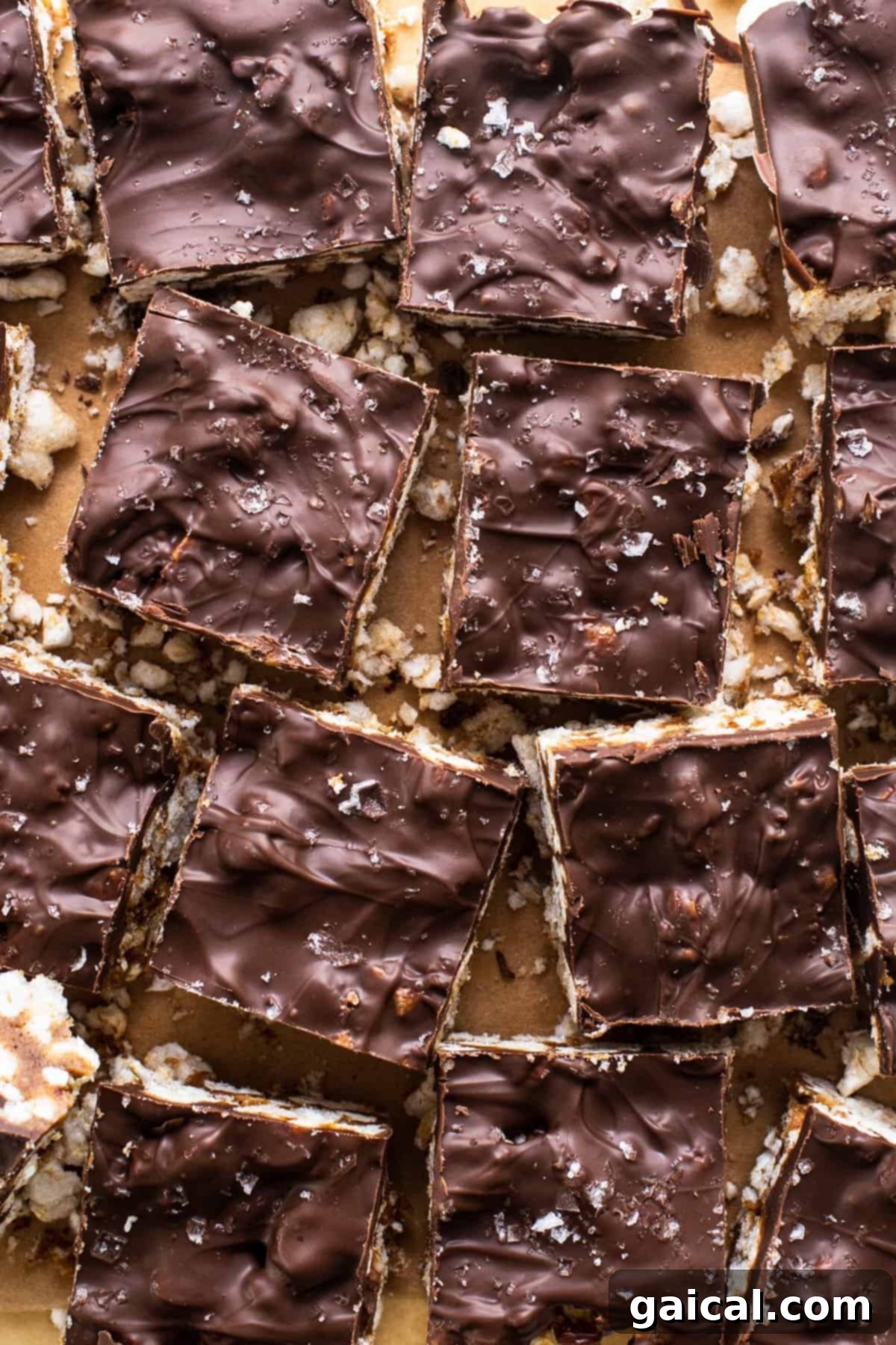 Rice Cake Dream Bars 2 A tray of freshly made chocolate-covered Rice Cake Magic Bars, ready to be enjoyed.