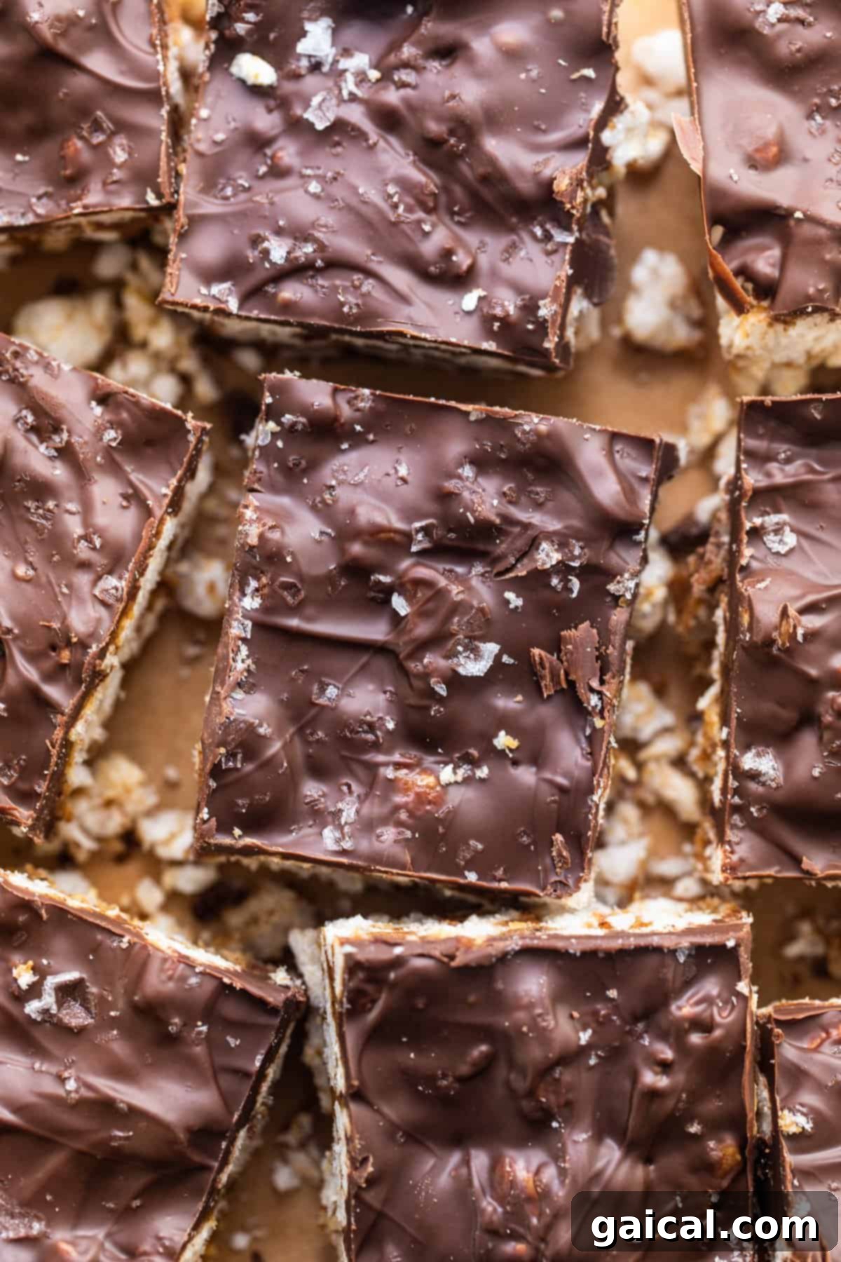 Rice Cake Dream Bars 6 A plate featuring several chocolate-covered bars, showcasing the perfect texture and topping.