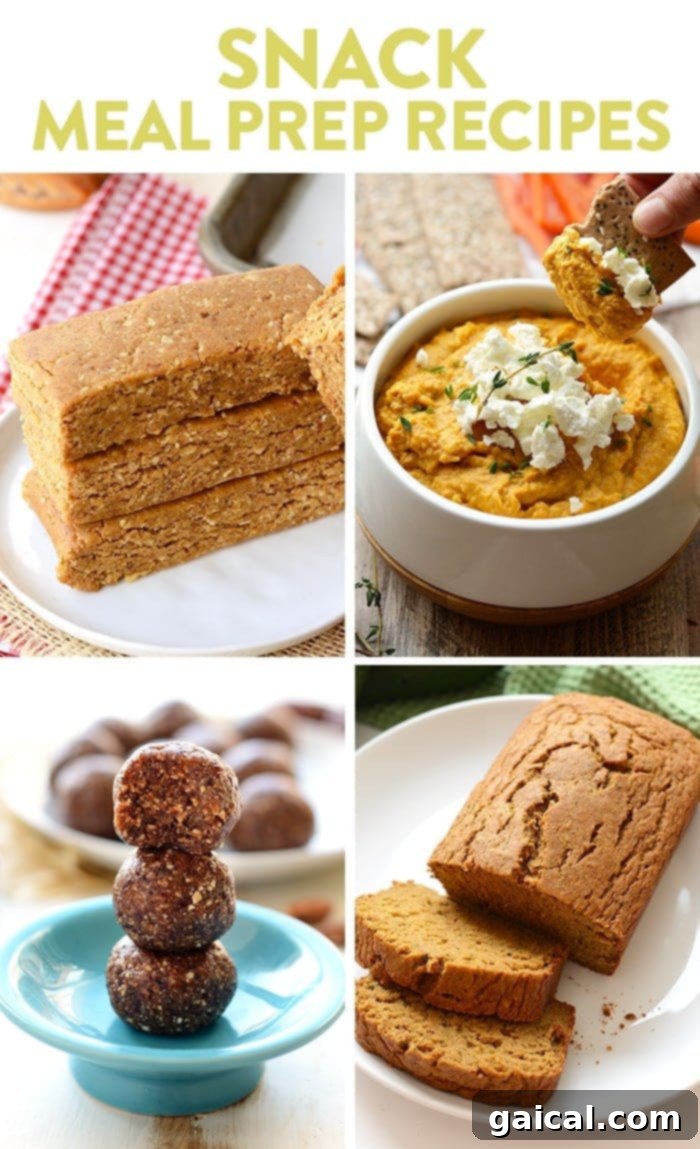 Be prepared for midday hunger with our best healthy meal prep snack recipes from Fit Foodie Finds. These recipes are high in fiber and protein and easy to make. Collection of healthy meal prep snack recipes including protein bars, sweet potato hummus, energy balls, and zucchini bread, ideal for curbing midday hunger.
