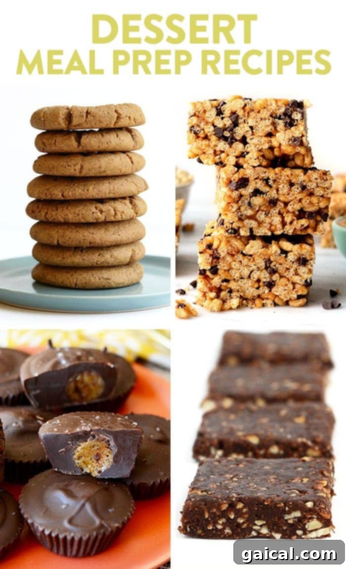 The best kind of nightcap is dessert. Am I right?! From protein-packed cookie recipes to healthy salted caramel cups, these are our best healthy meal prep dessert ideas from Fit Foodie Finds. Assortment of healthy meal prep dessert recipes including protein peanut butter cookies, almond butter rice crispy treats, salted caramel cups, and no-bake brownies.