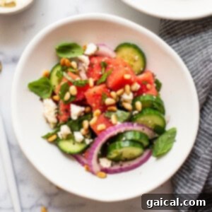 bowl of watermelon feta salad.