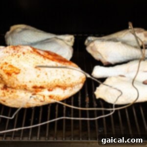 Smoked turkey legs cooking on the smoker.